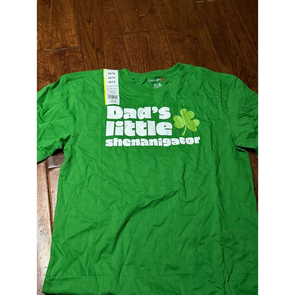 Celebrate It Youth Large St Patricks Day Shirt Dads Little Shenanigator Green LG
